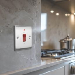 British General Nexus Metal 45A 1-Gang DP Cooker Switch Brushed Steel with LED