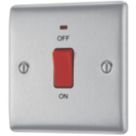 British General Nexus Metal 45A 1-Gang DP Cooker Switch Brushed Steel with LED