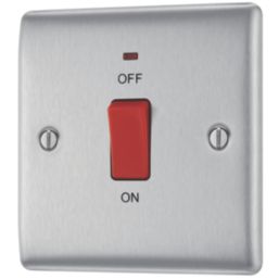 British General Nexus Metal 45A 1-Gang DP Cooker Switch Brushed Steel with LED