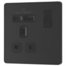 British General Evolve 13A 1-Gang SP Switched Socket + 3A 18W 2-Outlet Type A & C USB Charger Matt Black with Black Inserts