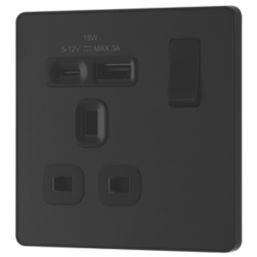 British General Evolve 13A 1-Gang SP Switched Socket + 3A 18W 2-Outlet Type A & C USB Charger Matt Black with Black Inserts
