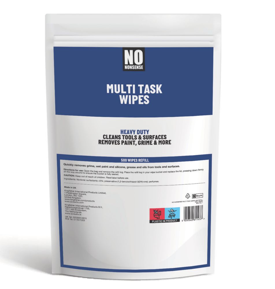 No Nonsense MultiSurface Wipes Refill White 500 Pack Screwfix