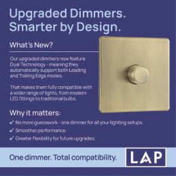 LAP  1-Gang 2-Way LED Dimmer Switch  Antique Brass with Colour-Matched Inserts