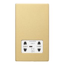 Contactum Lyric 2-Gang Dual Voltage Shaver Socket 115 - 230V Brushed Brass with White Inserts
