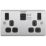 LAP  13A 2-Gang SP Switched Socket + 4.2A 15W 2-Outlet Type A & C USB Charger Brushed Stainless Steel with Black Inserts