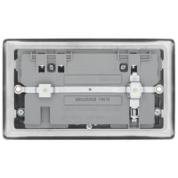 LAP  13A 2-Gang SP Switched Socket + 4.2A 15W 2-Outlet Type A & C USB Charger Brushed Stainless Steel with Black Inserts