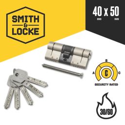 Smith & Locke Fire Rated 3 Star Diamond Double Cylinder Lock 50-40 (90mm) Satin Nickel