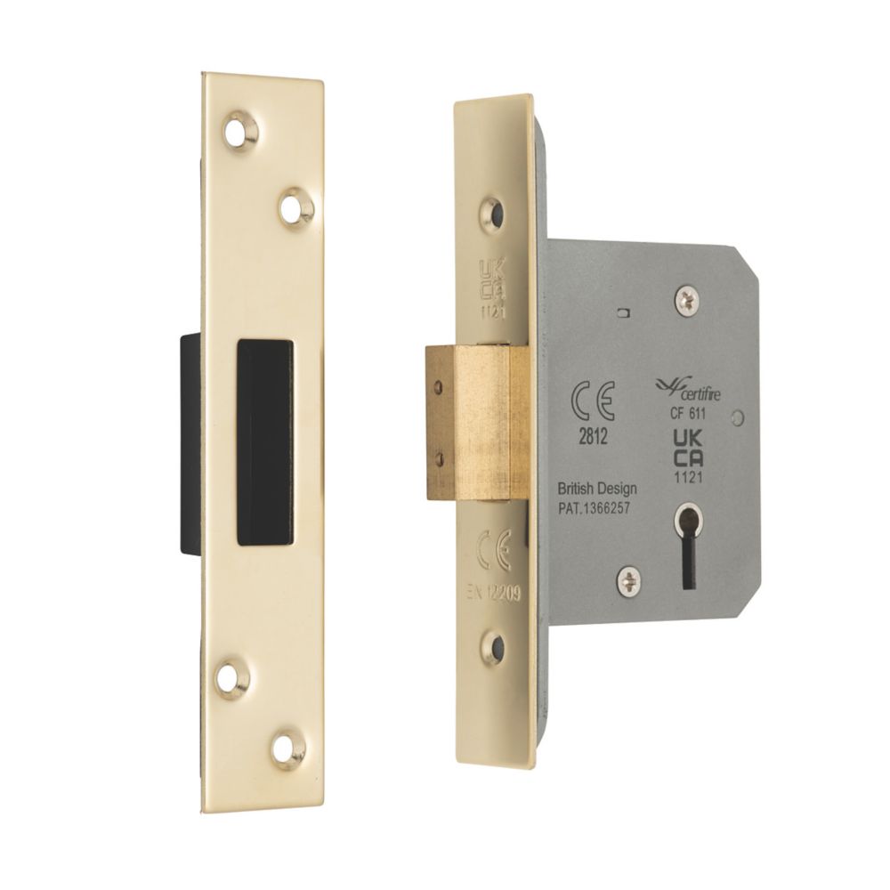 Smith & Locke Fire Rated 5 Lever Brass Deadlock 65mm Case 44mm