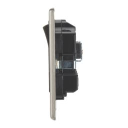 Contactum Iconic 13A 2-Gang DP Switched Socket Outlet Brushed Steel  with Black Inserts