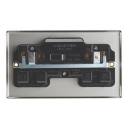 Contactum Iconic 13A 2-Gang DP Switched Socket Outlet Brushed Steel  with Black Inserts