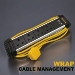 Stanley 13A 4-Gang Unswitched  Power Strip + 2.3A 2-Outlet Type A USB Charger Black 3m