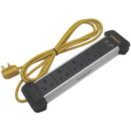 Stanley 13A 4-Gang Unswitched  Power Strip + 2.3A 2-Outlet Type A USB Charger Black 3m
