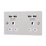 LAP  13A 2-Gang Unswitched Socket + 4.2A 10.5W 4-Outlet Type A USB Charger Brushed Stainless Steel with White Inserts