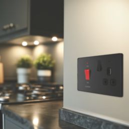 British General Evolve 45A 2-Gang 2-Pole Cooker Switch & 13A DP Switched Socket Matt Black with LED with Black Inserts