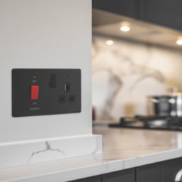 British General Evolve 45A 2-Gang 2-Pole Cooker Switch & 13A DP Switched Socket Matt Black with LED with Black Inserts