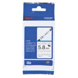 Brother HSE211 Black on White Heat Shrink Tubing 5.8mm x 1.5m - Screwfix