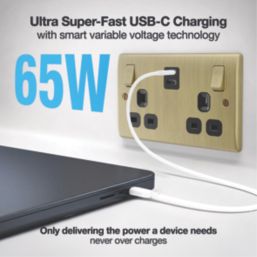 British General Nexus Metal 13A 2-Gang SP Switched Socket + 3.25A 65W 2-Outlet Type C USB Charger Antique Brass with Black Inserts
