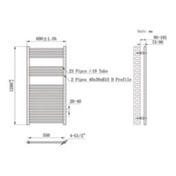 Flomasta 1200mm x 600mm 2102BTU Anthracite Flat  Towel Radiator