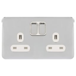 Schneider Electric Lisse Deco 13A 2-Gang DP Switched Plug Socket Polished Chrome  with White Inserts