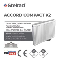 Stelrad 600mm x 700mm 3992BTU White Type 22 Convector Radiator