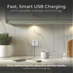 British General Evolve 13A 1-Gang SP Switched Socket + 3A 18W 2-Outlet Type A & C USB Charger Brushed Steel with White Inserts