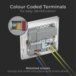 British General Evolve 13A 1-Gang SP Switched Socket + 3A 18W 2-Outlet Type A & C USB Charger Brushed Steel with White Inserts