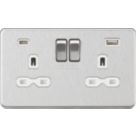Knightsbridge  13A 2-Gang SP Switched Socket + 4.0A 20W 2-Outlet Type A & C USB Charger Brushed Chrome with White Inserts