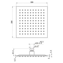 Highlife Bathrooms  Swivel & Tilt Square Rainfall Shower Head Matt Black 200mm