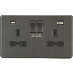 Knightsbridge  13A 2-Gang SP Switched Socket + 4.0A 20W 2-Outlet Type A & C USB Charger Smoked Bronze with Black Inserts