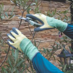 ClipGlove Bottle Glove Plus  Womens Recycled Polyethylene Gardening Gloves Blue / Green / Cream Medium