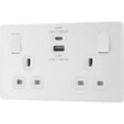 British General Evolve 13A 2-Gang SP Switched Socket + 3A 22W 2-Outlet Type A & C USB Charger Pearlescent White with White Inserts
