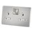 Knightsbridge  13A 2-Gang DP Switched Double Socket Brushed Chrome  with White Inserts
