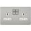 Knightsbridge  13A 2-Gang DP Switched Double Socket Brushed Chrome  with White Inserts