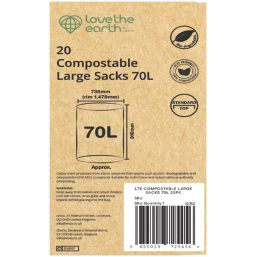 L-PRO Love The Earth Light Green Compostable Sacks 70Ltr 20 Pack