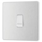 British General Evolve 10A 1-Gang 1-Way Press Switch Brushed Steel with White Inserts