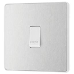 British General Evolve 10A 1-Gang 1-Way Press Switch Brushed Steel with White Inserts