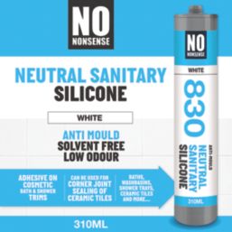No Nonsense 830 Anti-Mould Neutral Sanitary Silicone Sealant White 310ml