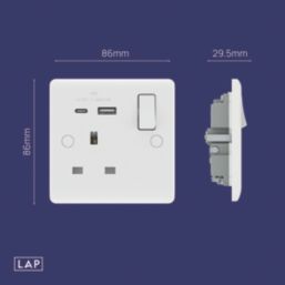 LAP  13A 1-Gang SP Switched Socket + 3A 18W 2-Outlet Type A & C USB Charger White with Colour-Matched Inserts