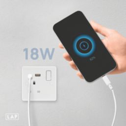 LAP  13A 1-Gang SP Switched Socket + 3A 18W 2-Outlet Type A & C USB Charger White with Colour-Matched Inserts