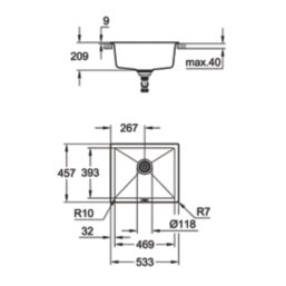 Grohe K700U  1 Bowl Granite Composite Sink Black Non-Handed 533mm x 457mm