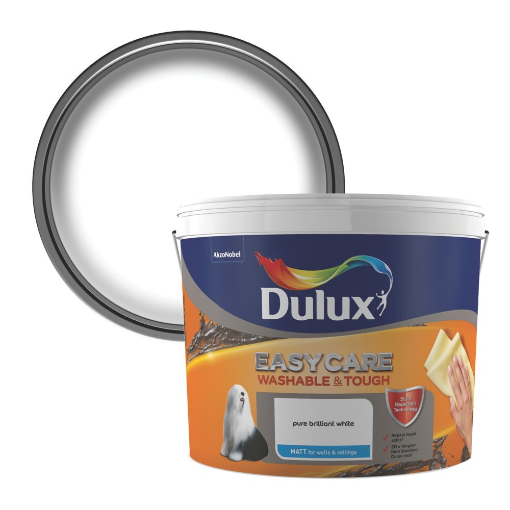 Dulux EasyCare 10Ltr Pure Brilliant White Matt Emulsion Paint Screwfix