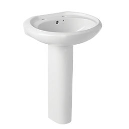 Trade Basics Basin-To-Go Full Pedestal Bathroom Basin 2 Tap Holes 570mm
