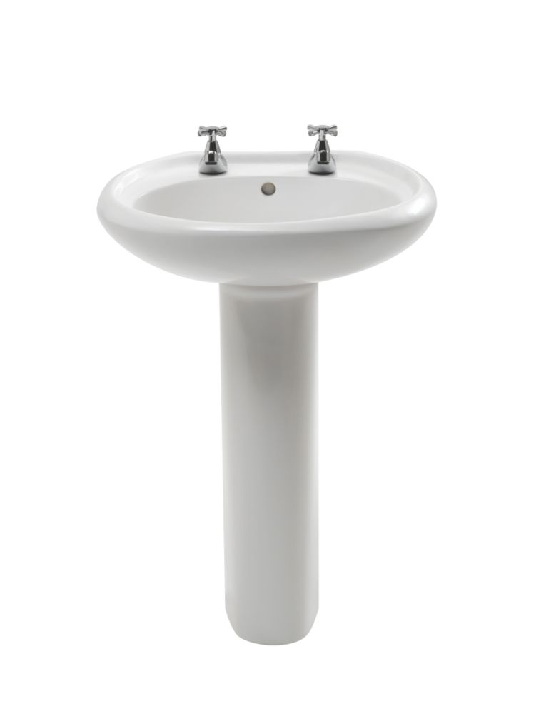 Trade Basics BasinToGo Full Pedestal Bathroom Basin 2 Tap Holes 570mm