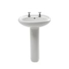 Trade Basics Basin-To-Go Full Pedestal Bathroom Basin 2 Tap Holes 570mm