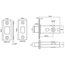 Smith & Locke Polished Brass Tubular Mortice Latch 64mm Case - 45mm Backset