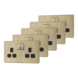 LAP  13A 2-Gang DP Switched Sockets Antique Brass  with Black Inserts 5 Pack