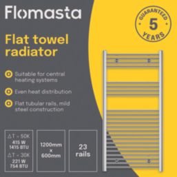 Flomasta 1200mm x 600mm 1415BTU Chrome Flat  Towel Radiator