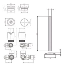 ETAL Danva 15mm x 1/2" Chrome Straight & L/S Modern Thermostatic Radiator Valve & Lockshield