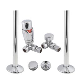 ETAL Danva 15mm x 1/2" Chrome Straight & L/S Modern Thermostatic Radiator Valve & Lockshield
