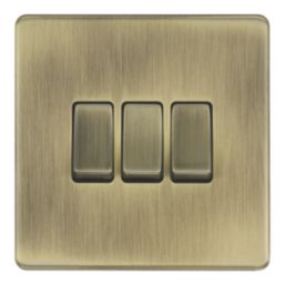 LAP  20A 16AX 3-Gang 2-Way Switch  Antique Brass with Colour-Matched Inserts